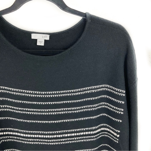 J. Jill Textured Stripe Black Vented Hem Tunic Sweater - Picture 2 of 7